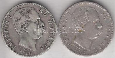 Olaszország 1886. 2L Ag + 1887. 2L Ag &quot;I. Umberto&quot; T:2-,3 Italy 1886. 2 Lire Ag + 1887. 2 Lire Ag &quot;Umberto I&quot; C:VF,F