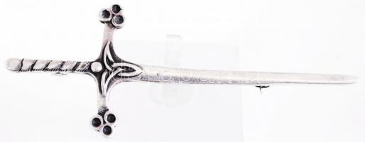 Kard formájú, szecessziós, ezüst (Ag) bross /  Art nouveau silver brooch shaping a sword, 7cm, 5,1gr