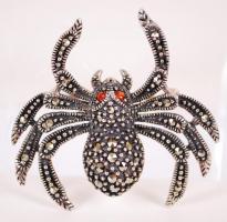 Madárpók, ezüst (Ag) bross markazitokkal és gránátokkal /  Tarantula, silver brooch with marcasites and granites, 4x4cm, br: 7,5gr