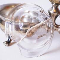 cca 1900 Ezüstözött alpakka fűszertartó eredeti üvegbetéttel (az egyik betét törött) / 
Silver plate...