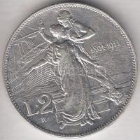 Olaszország 1911. 2L Ag &quot;50 éves a királyság&quot; T:2- Italy 1911. 2 Lire Ag &quot;50th Anniversary of the Kingdom&quot; C:VF