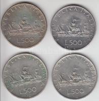 Olaszország 1958/59/60/61. 500L Ag &quot;Kolumbusz hajója&quot; (4x) T:2,2- Italy 1958/59/60/61 500 Lire Ag &quot;Columbus´ships&quot; (4x) C:XF,VF