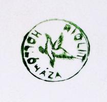 Riolit Hollóháza kaspó, kézzel festett, hibátlan, jelzett, m:12 cm, d:14 cm/ Antique Holloháza ceram...