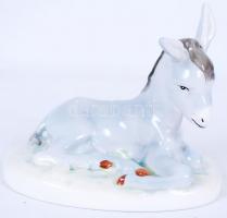 Kézzel festett porcelán szamár /  Hand painted porcelain donkey, 18x15x12cm