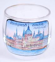 Budapesti emlék - Parlament, szuvenír, üveg stampedli /  Vintage Budapest souvenire shot glass, 7cm