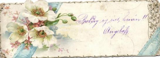 Embossed floral mechanical litho mini card (15 × 5.5 cm)