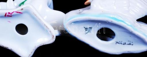 2db, kézzel festett, porcelán madárfigura / 
Hand painted porcelain birds, 9cm, 12cm