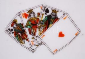 Kártyalapokkal díszített, jelzett Drasche porcelán fogpiszkálótartó / 
Porcelain toothpick box, 6x6c...