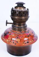 Gebrüder Brünner Wien porcelán betétes petróleum lámpa kézzel festett, jelzett, felső rész hiányzik, alján üveg hibátlan, porcelánon apró lepattanás, m:20 cm / Vintage glass oil lamp