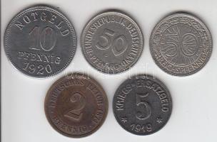 Németország DN. 5db klf fémpénz, közte 2db szükségpénz T:vegyes Germany ND. 5 pieces of various coin with emergency coins C:mixed