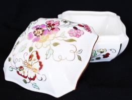 Kézzel festett sorszámozott jelzett Zsolnay porcelán bonbonier, hibátlan / Handpainted numbered Zsol...