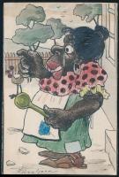 Black woman, hand coloured postcard