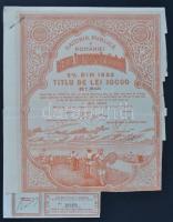 Románia 1922. Államadóssági kötvény 10.000L-ről + 1945. Államadóssági kötvény 100.000L-ről T:III,II Romania 1922. Public Debt Bond about 10.000 Lei + 1945. Public Debt Bond about 100.000 Lei C:F,XF