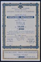 Románia 1922. Államadóssági kötvény 10.000L-ről + 1945. Államadóssági kötvény 100.000L-ről T:III,II
...