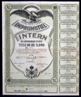 Románia 1935. 3%-kal kmatozó államadóssági kötvény 5.000L-ről T:III Romania 1935. Public Debt Bond about 5.000 Lei C:F