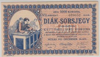 1925. &quot;Diák sorsjegy&quot; VII. sorozat 5000K T:I-