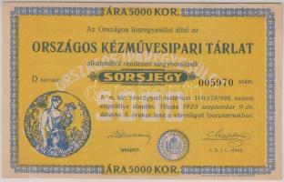 1925. &quot;Országos Kézművesipari Társulat&quot; sorsjegy 5000K T:I-