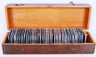 cca 1940 45db diapozitív főleg családi és kirándulásokon készült felvételekkel korabeli, szép fadobo...