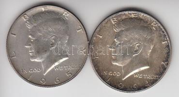 Amerikai Egyesült Államok 1964/65. 1/2$ Ag &quot;Kennedy&quot; (2x) T:2 USA 1964/65. 1/2 Dollar Ag &quot;Kennedy&quot; (2x) C:XF