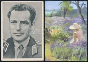 37 db modern képeslap: 29 db festményreprodukció, 5 db szovjet űrhajós, 3 képeslapfüzet