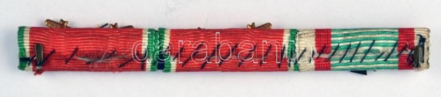 ~1940. 3db szalagsáv: Magyar Koronás Bronzérem hadiszalagon kardokkal kitüntetés 2db szalagsávja,egy...