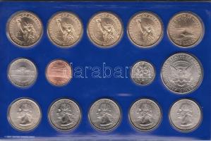 Amerikai Egyesült Államok 2007P 1d -  1$ Philadelphiai pénzverde érme szett 14db klf érmével T:1 USA 2007P 1 dime - 1 Dollar Philadelphia uncirculated coin set with 14pcs of coins C:Unc