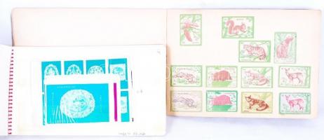 17000 darab gyufacímke dobozokban, kötegelve, megszámolva