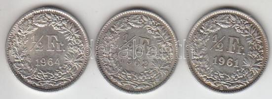 Svájc 1961-1964. 1/2Fr Ag (3xklf) T:2 Switzerland 1961-1964. 1/2 Franc Ag (3x) different dates C:XF