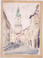 Kovács István: Sopron 1958. Akvarell, papír-karton, jelzett, apró szakadással, 36×26 cm