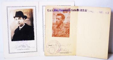 1918/1942 2db fényképes katonai igazolvány: személyigazolvány, emléklap kitüntetés viselésére jogosultságról