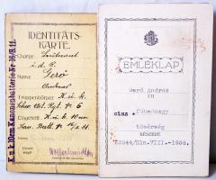 1918/1942 2db fényképes katonai igazolvány: személyigazolvány, emléklap kitüntetés viselésére jogosu...