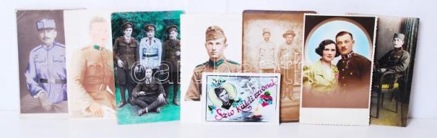 1910-1950 8db kézzel színezett katonai fotólap (az egyik 6x9cm)