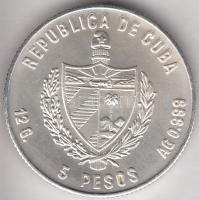 Kuba 1980. 5P Ag "Pillangójázmin" T:1  Cuba 1980. 5 Pesos Ag "Butterfly jasmine(Mariposa)" C:UNC