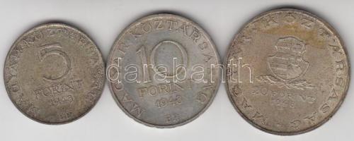 1948. 5Ft "Petőfi" + 10Ft "Széchenyi" + 20Ft "Táncsics" Ag sor T:2