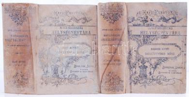 Dvorzsák János: Magyarország helységnévtára, tekintettel a közigazgatási, népességi és felekezeti viszonyokra. Javított és bővített kiadás. Ortslexikon von – Ungarn... I–II. Bp., 1893. Havi Füzetek. Müller K. 851p. + 611p. Kiadói, festett vászonkötésben. Grolig József könyvkötő Budán. Rossz állapotban, kötéstábla elvált