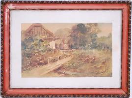 Olvashatatlan jelzéssel: Házrészlet. Akvarell, papír, üvegezett antik keretben 33×42 cm