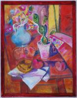 Jelzés nélkül: Kaktuszos csendélet. Olaj, farost, üvegezett keretben 50×40 cm