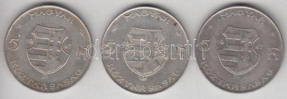 1947. 5Ft Ag "Kossuth" (3x) T:3