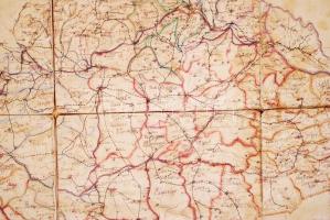 cca 1880 Magyarország, Horvát és Tótország térképe. Kézzel rajzolt, papírlapokra kasírozva 80x56 cm