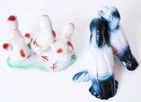 Porcelán madár tétel: 2 db jelzett, kézzel festett, hibátlan, m:10-14 cm