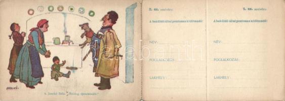 Újév, magyar folklór, kinyitható tombola képeslap, s: Juszkó / New Year, Hungarian folklore, opening raffle postcard, s: Juszkó (small tear)