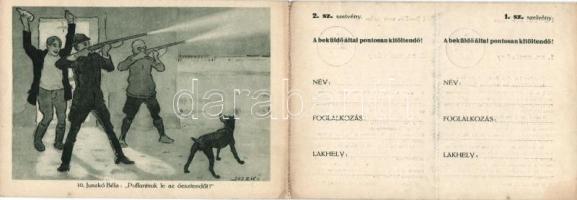 Újév, óesztendő lelövése, kinyitható tombola képeslap, s: Juszkó / New Year, shooting of old year, opening raffle postcard, s: Juszkó (EK)