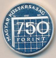 1997. 750Ft Ag "Labdarúgó VB" T:PP Csak 3000db! Dísztokban. Tanúsítvánnyal