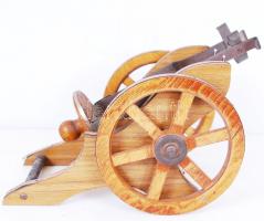 Ágyús bortartó, fa-fém, h:35 cm