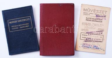 1940-1960 Három darab igazolvány: Sajtó, szakszervezet tagsági, útlevél