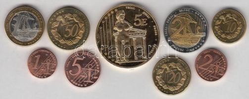Ciprus 2004. 1c,2c,5c,10c,20c,50c,1,2,5 próbaveretek, szettben, díszkiadásban dísztokban tanúsítvánnyal T:BU Cyprus 2004. 1 Cent, 2 Cent, 5 Cent, 10 Cent, 20 Cent, 50 Cent, 1 Euro, 2 Euro, 5 Euro commemorative Euro trial mint set in original set in case with certificate C:BU