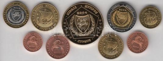 Ciprus 2004. 1c,2c,5c,10c,20c,50c,1,2,5 próbaveretek, szettben, díszkiadásban dísztokban tanúsí...