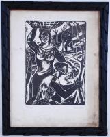 Huszár István (1925-2004): Ősz. Fametszet, papír, jelzett, üvegezett szép keretben 55×40 cm