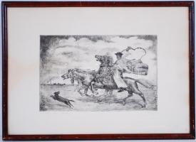 Haranghy Jenő (1894-1951): Hortobágyi csikós. Rézkarc, jelzett, üvegezett keretben 37×50 cm