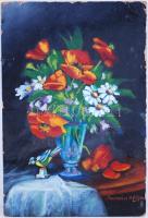 Madarász Adrienn: Virágcsendélet. Olaj, karton, sérült, 43×29 cm